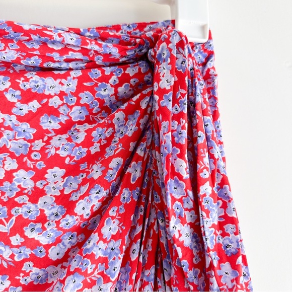 Zara Red & Blue Floral Midi Skirt Size XS - Picture 3 of 9